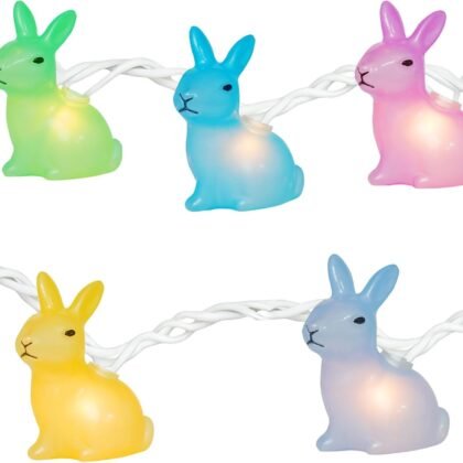 Couah 8.5Ft Multicolor Easter Lights with 10 LED Bunny Lights Plug in Easter String Lights Waterproof for Home Indoor Outdoor Garden Spring Party Easter Decorations