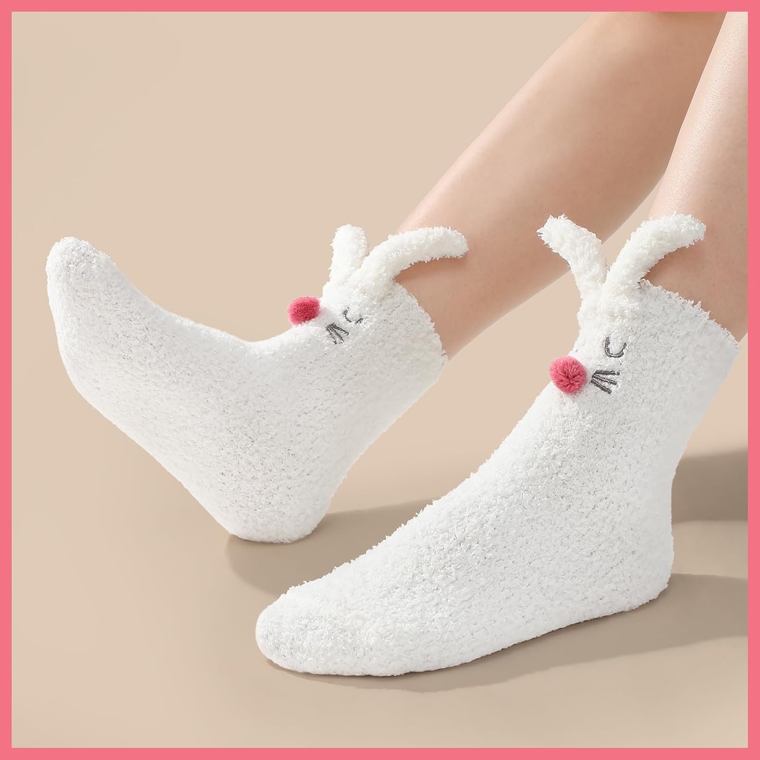 2 Pairs Easter Rabbit Socks for Women Cute Bunny Stockings Fuzzy Bunny Sock Fuzzy Animal Socks for Women Girls Winter Causal Home Sleeping Festival Party - Image 6