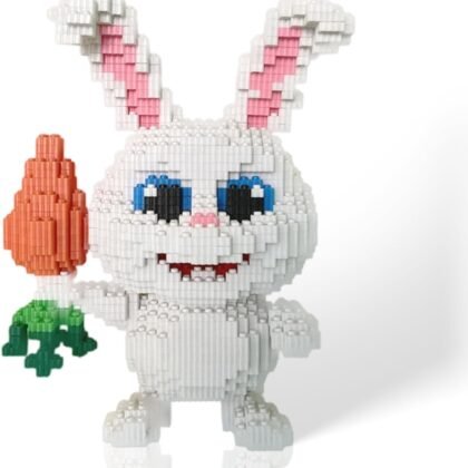 Easter Rabbit Micro Building Blocks, Bunny Rabbit Toy Compatible for Lego, 1268PCS White Jade Rabbit with Carrot, 4x9x12.6″ 3D Animal Decoration Model, STEM Birthday Gift for Adults and Kids Age 8+