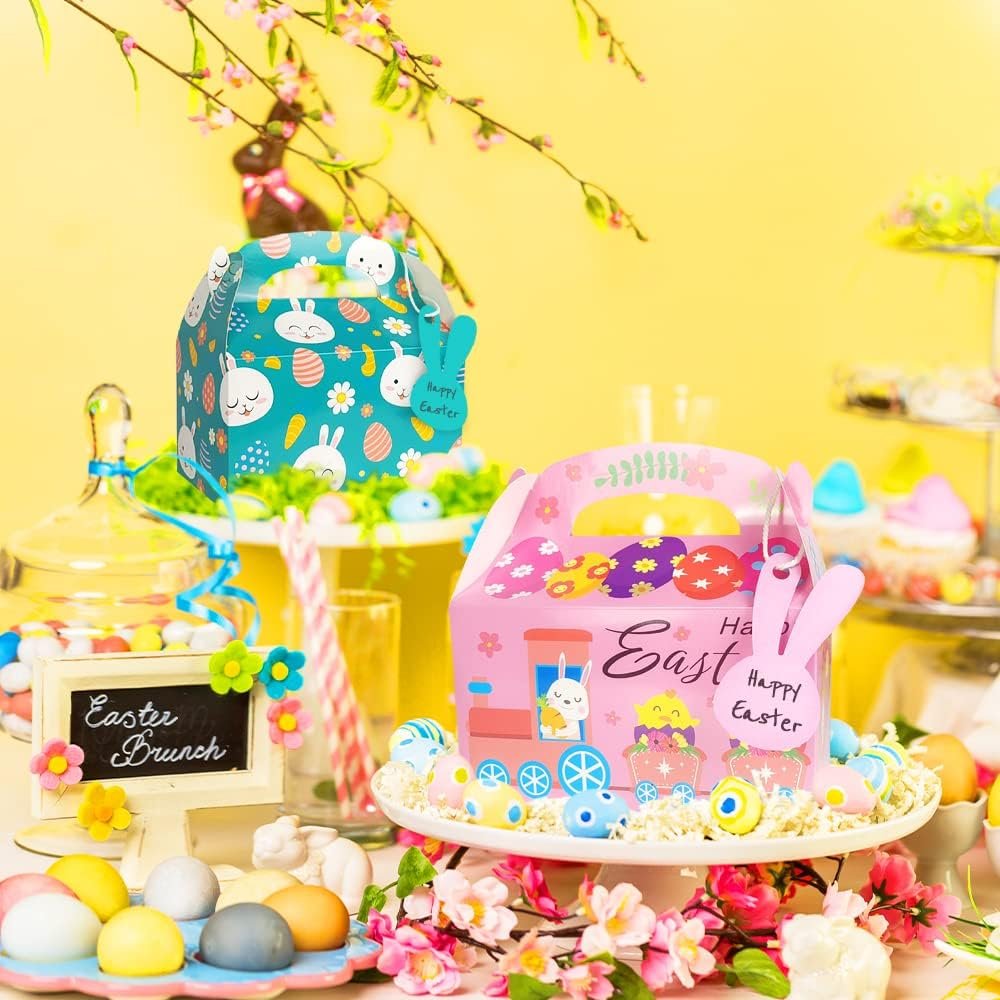 KiDEPOCH 24 Pcs Easter Treat Boxes Easter Cardboard Boxes Funny Gift Boxes with Rabbit Tags & Rope for Candy Snacks Cookie Small Gifts - Image 3