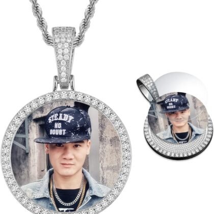 YIMERAIRE Picture Necklace Personalized Photo Blank Pendants Charms Necklace Custom Picture Necklaces Round/Heart/Angel Wings Rhinestone Bezel Pendant Trays for Jewelry Making DIY Craft