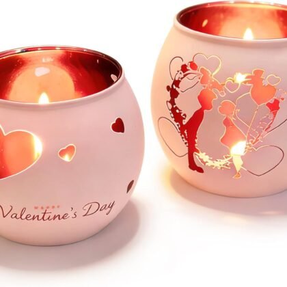 Heart Glass Tea Light Candle Holders, Votive Tealight Holder Table, Love Centerpiece Decorations for Valentines Wedding Party Decor (Pink-2)