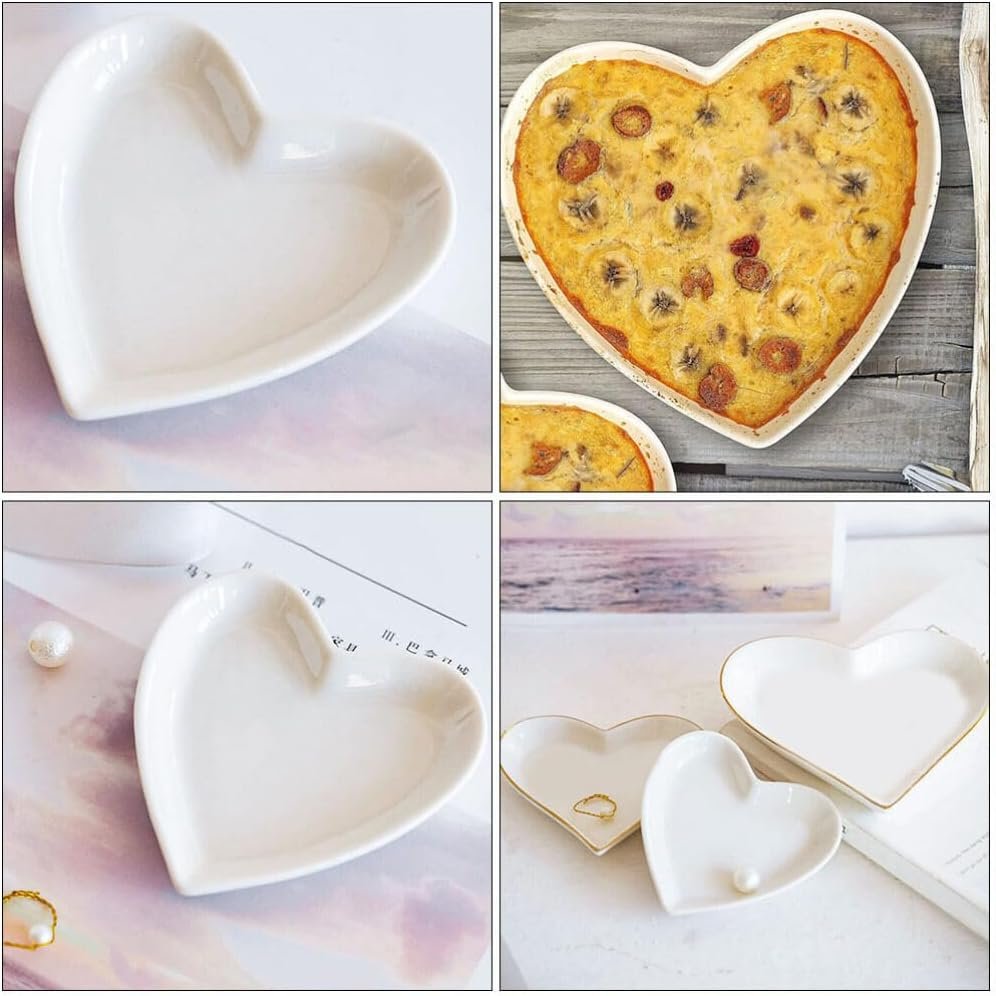STOBOK Heart Shaped Ceramic Serving Tray Small Jewelry Organizer and Snack Plate for Rings Holder Food Display Dish for Parties Cafes and Home Use 3.62X3.54 Inches - Image 3