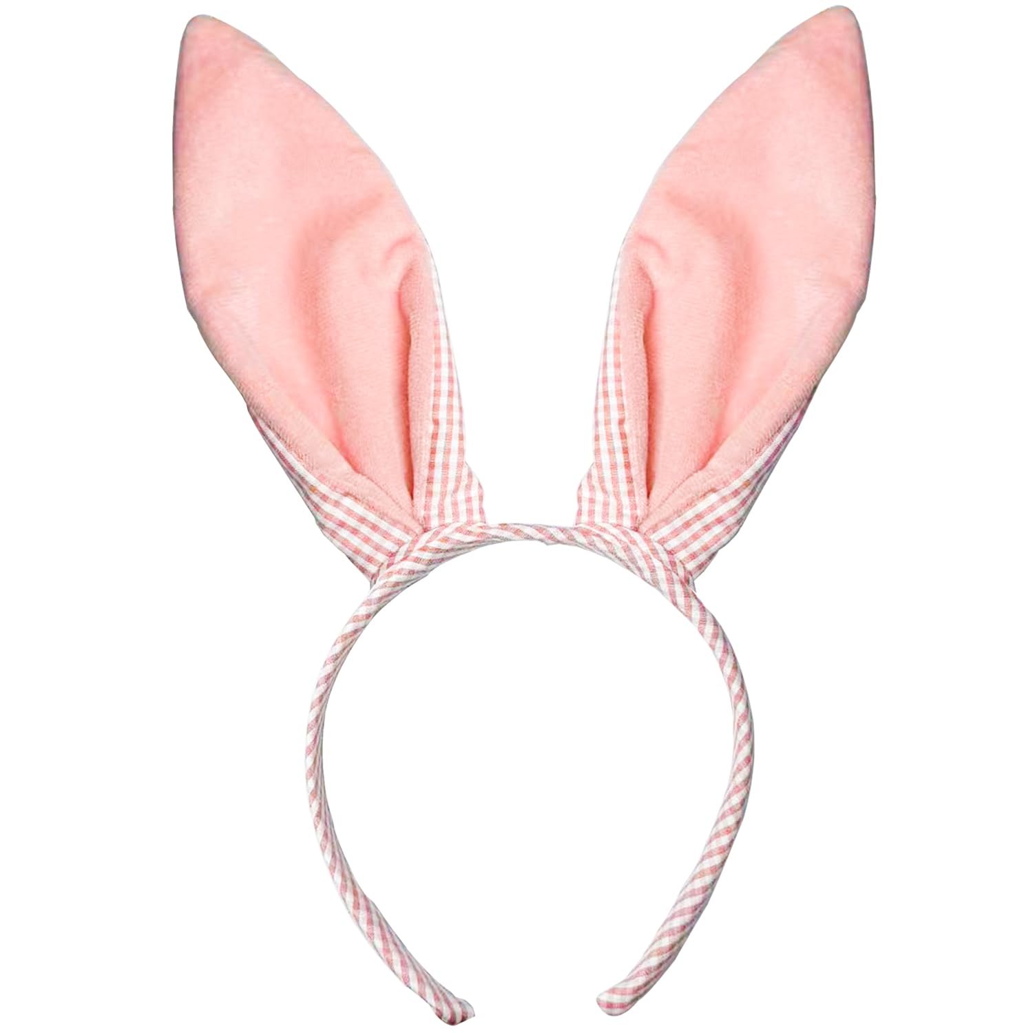Pink Bunny Ears Headband, Cute Pink Plaid Easter Bunny Ears Headband for Easter Accessories for Women