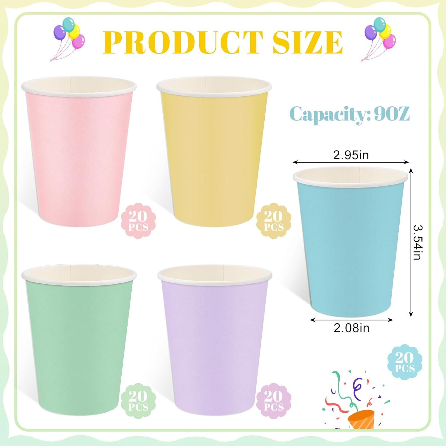 100 Pack Pastel Rainbow Paper Cups, 9oz Pastel Party Cups Colored Paper Cup, Disposable Easter Cups Bulk for Birthday Holiday Easter Party Supplies, 5 Colors - Image 2