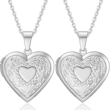 2 Pcs Locket Necklace that Holds Pictures Stainless Steel Locket Pendant Necklace Image Chain Necklaces for Women