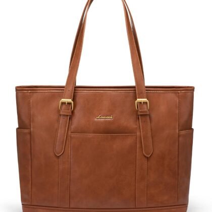 LOVEVOOK Laptop Tote Bag for Women,Vintage Leather Work Tote Bag for Women, 15.6 Inch Computer Briefcase Bag,Waterproof Teacher Business Office