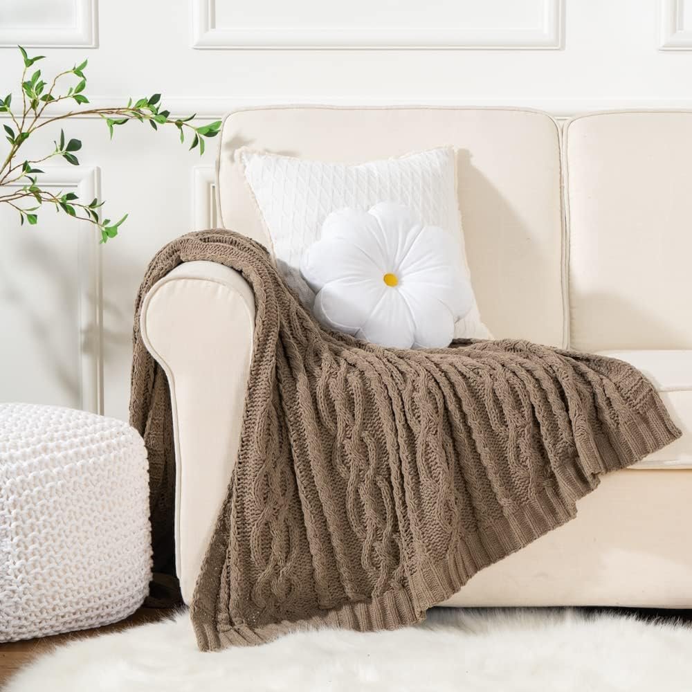 Battilo Camel Tan Throw Blanket for Couch,51"x67", Cable Chenille Knitted Throw Blankets for Bed, Sofa, Chair,Living Room, Soft Cozy Thick Warm Decorative Textured Blanket. - Image 8