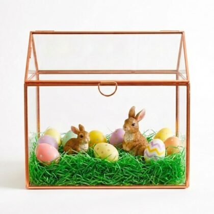 D'Eco Glass House Centerpiece (10x6x8)- Tabletop Planter Terrarium- Spring Easter Home Decor & Wedding Letterbox - Fill w Succulents, Moss, Colorful Eggs, Bunny Rabbits, Grass- Gift for Plant Lovers