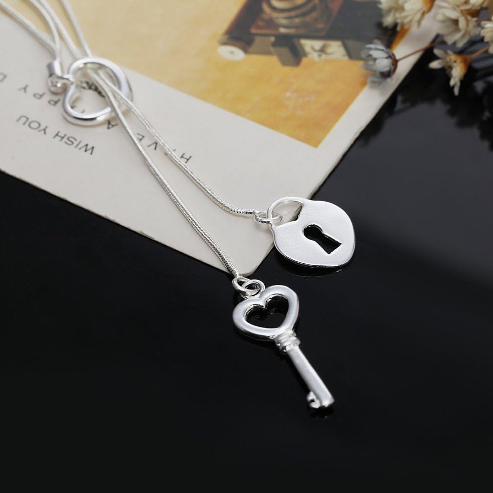 Cutesmile Fashion Jewelry 925 Sterling Silver Love Heart Key Lock Pendant Necklace - Image 3