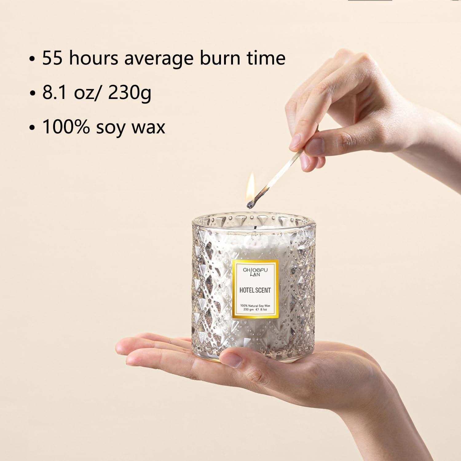 Chloefu LAN Hotel Scented Candle Natural Essential Oil, Luxury Scented Soy Jar Candle Gifts, Highly Scented, 8.1oz, Unique Blend to Promote Sleep & Relieve Stress - Image 2