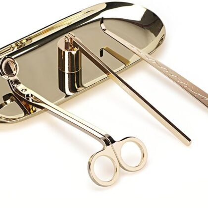 Candle Accessory Set Candle Wick Trimmer Candle Wick Dipper Candle Snuffer Storage Tray 4 Packs Candle Care Kit Gift for Candle Lovers(CAG1 - Gold)