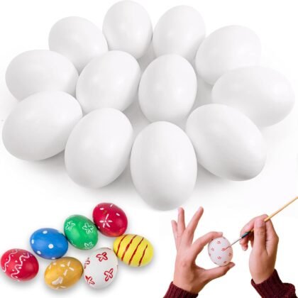 12 Pcs White Wooden Eggs, Unpainted Fake Wooden Easter Egg for Kids DIY Crafts Paint Your Own Egg Decor, Easter Eggs Hunt, Basket Stuffers
