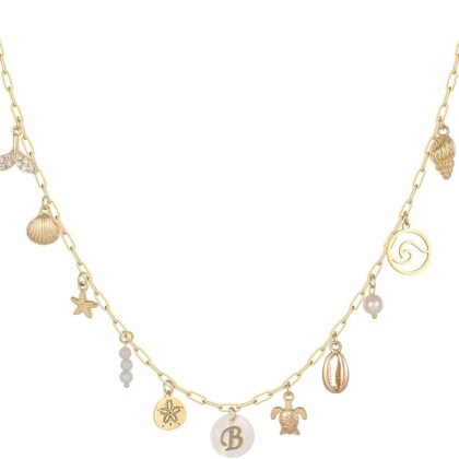 Gold Initial Charm Necklace for Women Dainty Boho Shell Starfish Necklace Personalized Letter A-Z Pendant Necklaces Summer Beach Surfer Jewelry Gifts