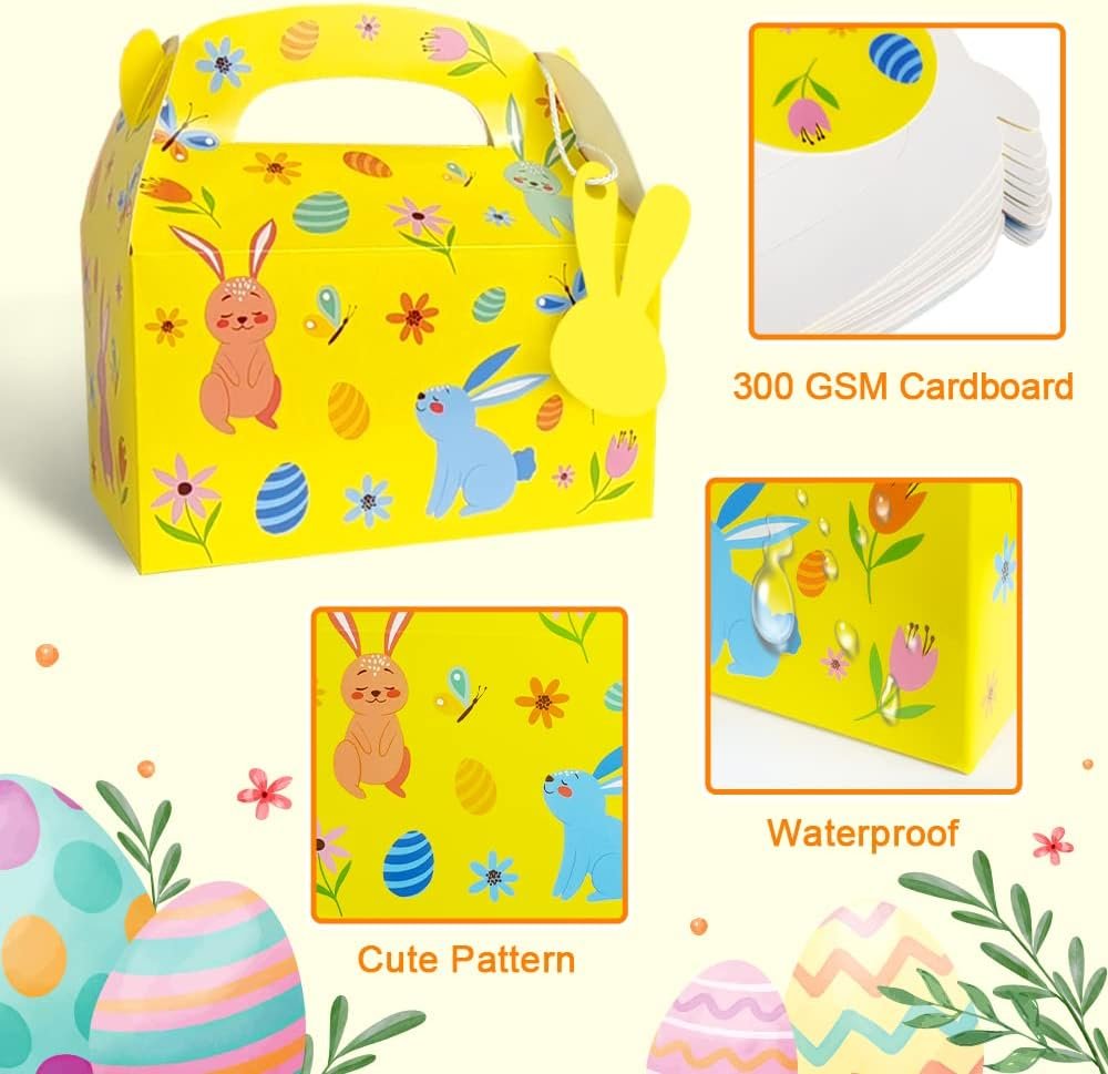 KiDEPOCH 24 Pcs Easter Treat Boxes Easter Cardboard Boxes Funny Gift Boxes with Rabbit Tags & Rope for Candy Snacks Cookie Small Gifts - Image 6
