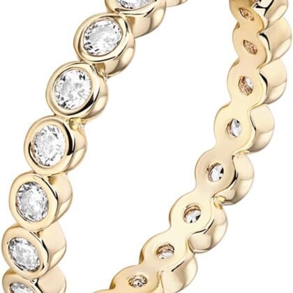 PAVOI 14K Gold Plated Rings with Cubic Zirconia - 2.8mm Stackable for Women - Gold Love Ring