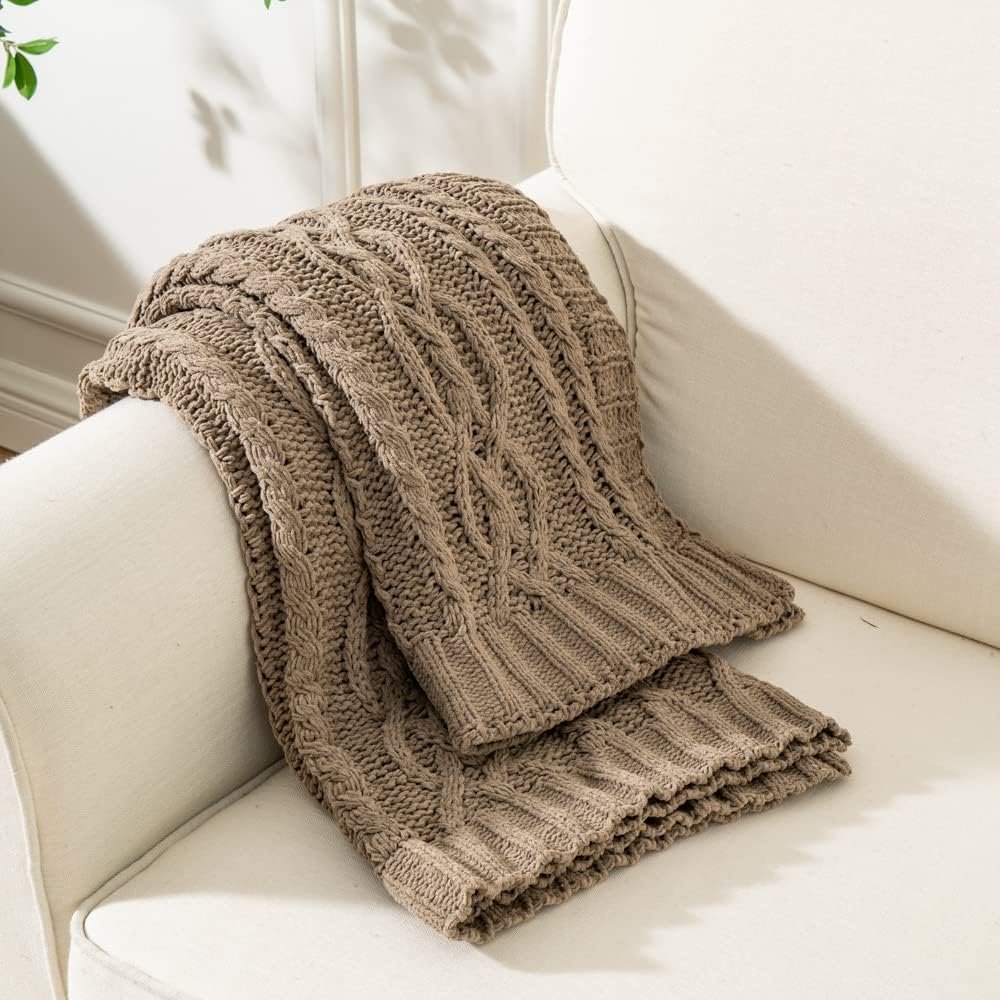 Battilo Camel Tan Throw Blanket for Couch,51"x67", Cable Chenille Knitted Throw Blankets for Bed, Sofa, Chair,Living Room, Soft Cozy Thick Warm Decorative Textured Blanket. - Image 6