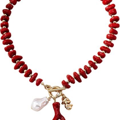 Red Coral starfish Choker Necklace for Women Dainty Red Acrylic Irregular Bead Ocean Pendant Necklace Valentine's Day Statement Jewelry Accessories for Women