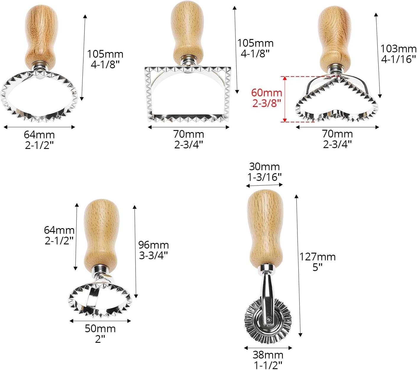 QWORK Ravioli Stamp Maker Cutter with Roller Wheel Set – Wood Handle, Sturdy Aluminum Frame, Precise Fluted Edges – Perfect for Ravioli, Pasta, Cookies - Image 6