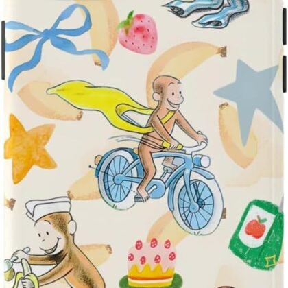 Curious Monkey & Banana Custom George Name Photo Phone Case Compatible with iPhone 15, Protective Hybrid 2-Layer Hard Shell, Cute Curious Monkey Collection Playful George