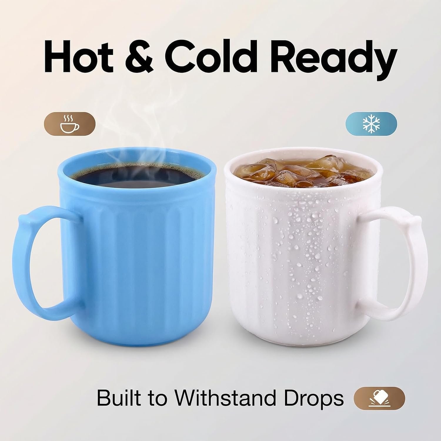 AOYITE 13 oz Coffee Mugs set of 6 - Unbreakable Plastic Mug in Light Color - BPA Free Reusable Microwave Safe Drinking Cups for Coffee,Tea,Cocoa,Milk,Cappuccino, Mocha (Thick Wall) - Image 3