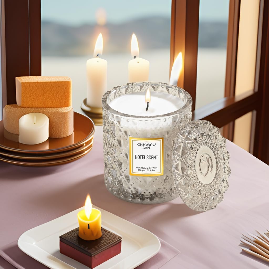 Chloefu LAN Hotel Scented Candle Natural Essential Oil, Luxury Scented Soy Jar Candle Gifts, Highly Scented, 8.1oz, Unique Blend to Promote Sleep & Relieve Stress - Image 3