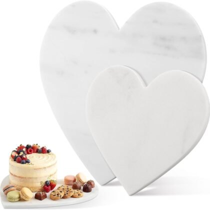 2 Pcs Heart Shaped Marble Cutting Board 11.4 x 11.4 x 0.4 Inch and 7.5 x 7.5 x 0.4 Inch Marble Serving Tray Cheese Charcuterie Board Serving Platter for Cheese and Vegetables Gifts