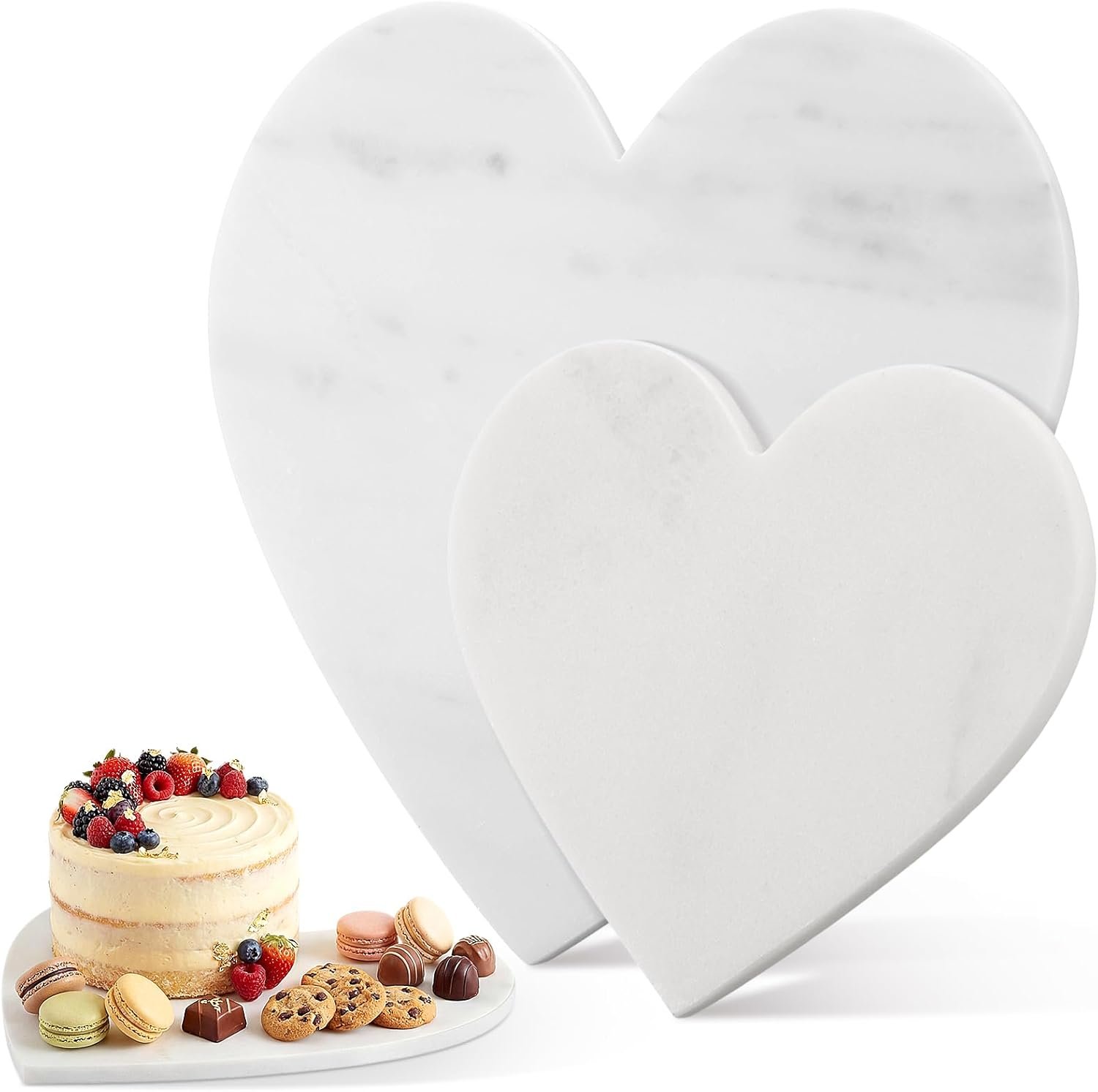 2 Pcs Heart Shaped Marble Cutting Board 11.4 x 11.4 x 0.4 Inch and 7.5 x 7.5 x 0.4 Inch Marble Serving Tray Cheese Charcuterie Board Serving Platter for Cheese and Vegetables Gifts