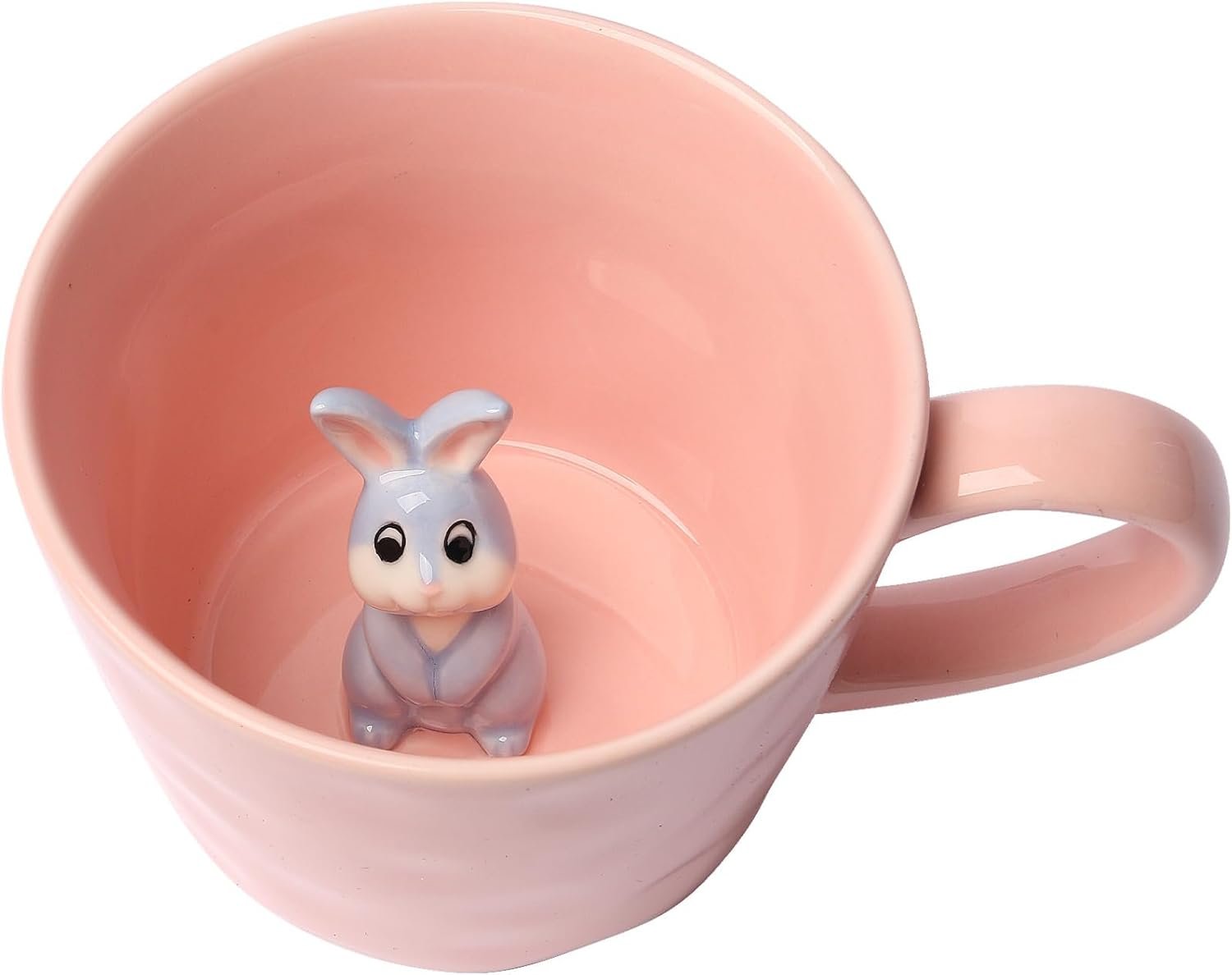 Ceramic Mug with 3D Animal Inside, Cartoon Handmade Figurine Mugs, Cute Coffee Mug With Interesting Design, Holiday and Birthday Gift for Coffee and Milk Tea Lovers (Rabbit)