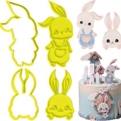 KALAIEN 2 Pcs Easter Bunny Cookie Cutter,Mini Easter Stamps Cookie Cutters Decorating Kit,3D Cookie Biscuit Baking Tools