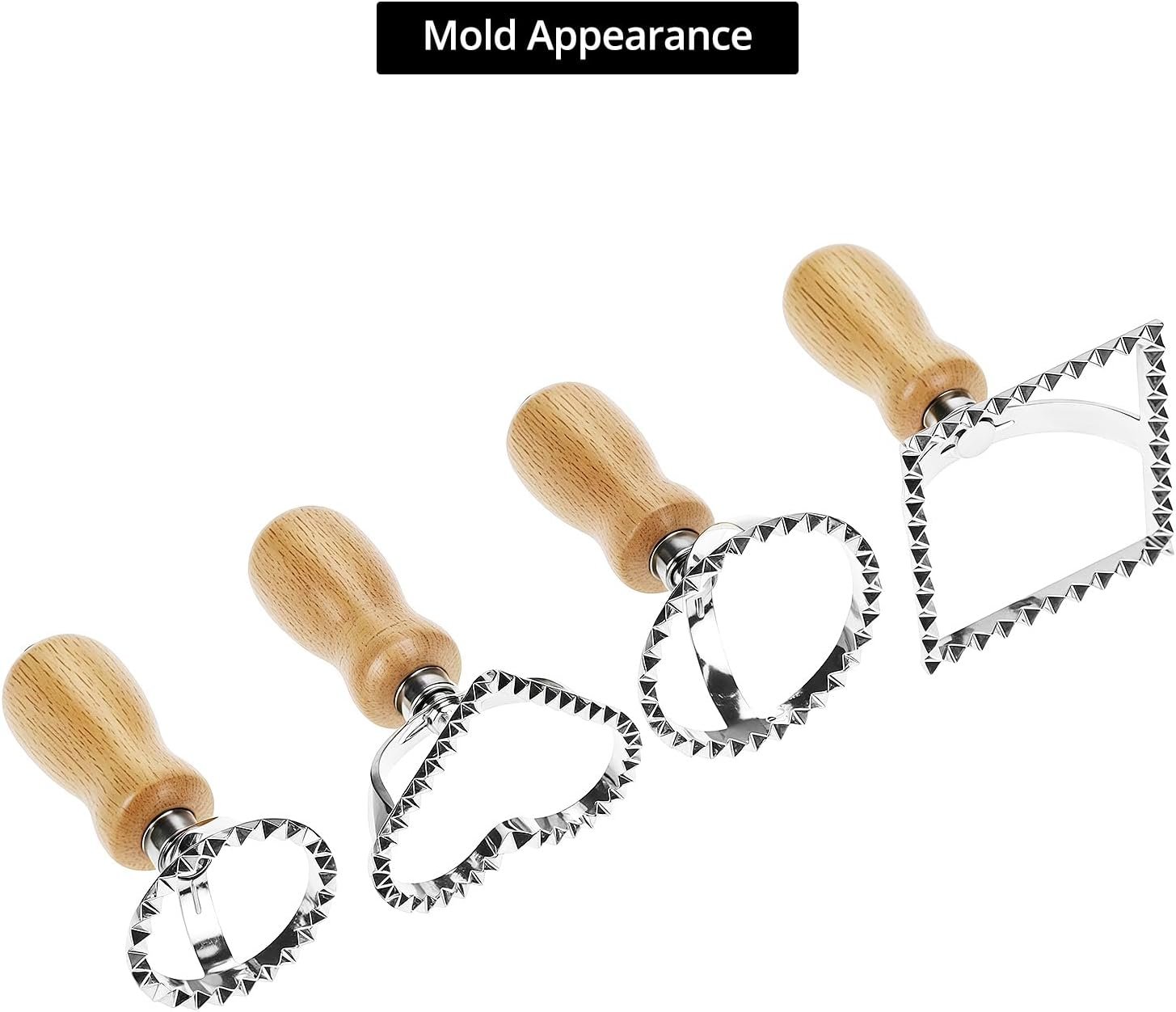 QWORK Ravioli Stamp Maker Cutter with Roller Wheel Set – Wood Handle, Sturdy Aluminum Frame, Precise Fluted Edges – Perfect for Ravioli, Pasta, Cookies - Image 3