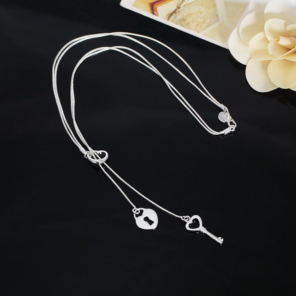 Cutesmile Fashion Jewelry 925 Sterling Silver Love Heart Key Lock Pendant Necklace - Image 5