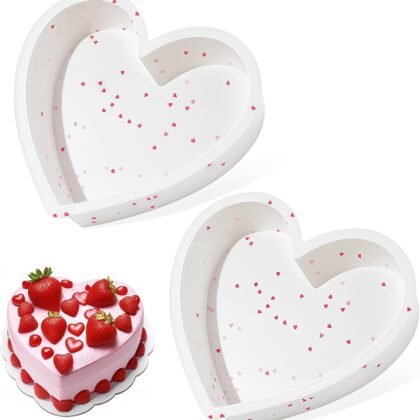 SJ 2P 10 Inch Silicone Heart Shaped Cake Pans, Nonstick Cake Pan, BPA Free Silicone Heart Cake Baking Mold for Oven Dishwasher Safe-Heartdot