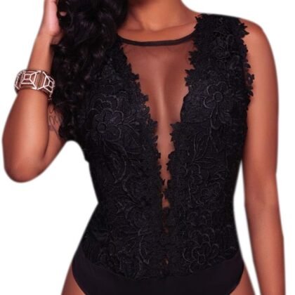 RARITYUS Women Sexy Lace Bodysuit Jumpsuit See Through Mesh Sleeveless/Long Sleeve Tops Swimsuit for Party Outfit