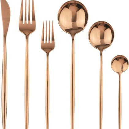 Copper 36-Pieces Silverware Flatware Mirror Polished Dinnerware, 18/0 Stainless Steel Rose Gold Cutlery Set For Home Kitchen Party Hotel Restaurant Wedding Service for 6