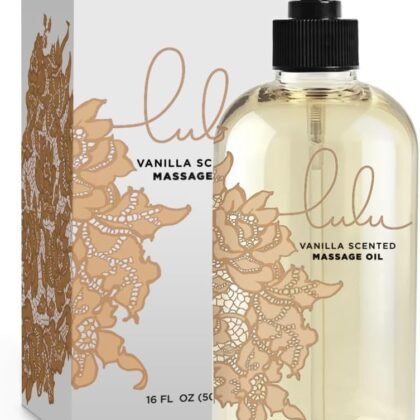 Lulu Vanilla Massage Oil with Fractionated Coconut & Cocoa Butter, Deeply Nourishing Non-Greasy Body Oil for Smooth Skin & Relaxation, for Date Night, Couples Massage & Massage Therapy, 16 fl oz Pump