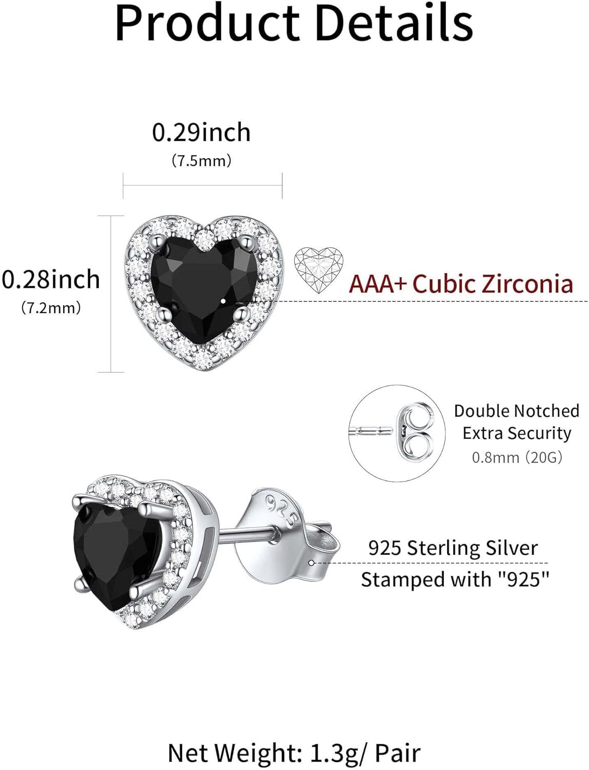 ChicSilver 925 Sterling Silver Heart/Round/Pear/Emerald Cut Birthstone Stud Earrings for Women Birthday Jewelry - Image 4
