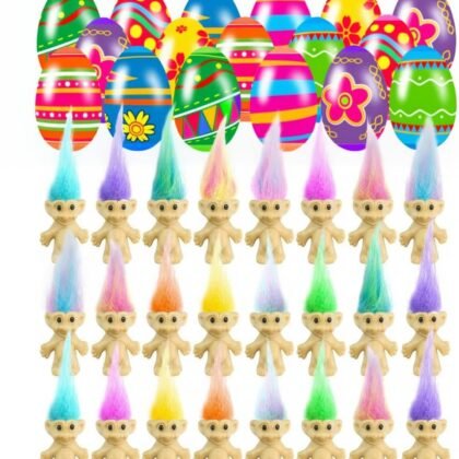 Holydeck 24 PCS Prefilled Easter Eggs with Mini Toys Inside Vintage Lucky Dolls Action Figures for Kids Boys Girls Easter Basket Stuffers Party Favors Easter Egg Fillers Hunt