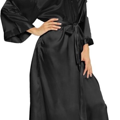 Women's Long Silk Robes Lightweight Long Satin Robes Full Length Sleepwear Dressing Gown