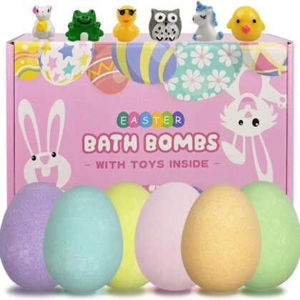 Anditoy 6 Pack Easter Bath Bombs with Easter Surprise Toys Inside for Kids Girls Boys Easter Basket Stuffers Birthday Gifts