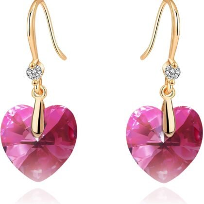 Austrian Crystal Heart Dangle Drop Earrings for Women 14K Gold Plated Hook Earring Hypoallergenic Jewelry