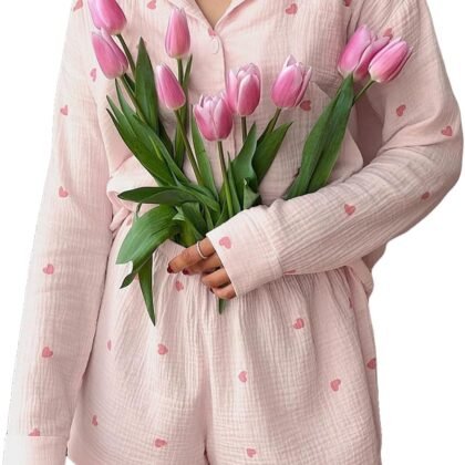Pajama Sets for Women Cotton Matching Pajama Sets 2 Piece Sleepwear Love Heart Pajamas