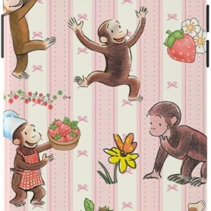 Curious Monkey & Strawberry Bow Custom George Name Photo Phone Case Compatible with iPhone 12/12Pro, Protective Hybrid 2-Layer Hard Shell, Cute Curious Monkey Collection Playful George