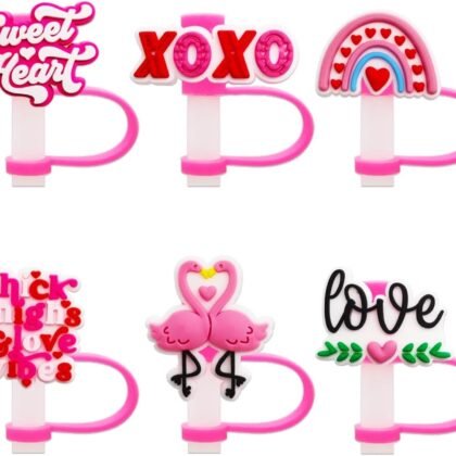 6Pcs Valentine's Straw Covers Cap Toppers for Stanley Cup 40Oz Tumbler with Handle, 10mm 0.4in Dust-Proof Reusable Straw Tips Lids…
