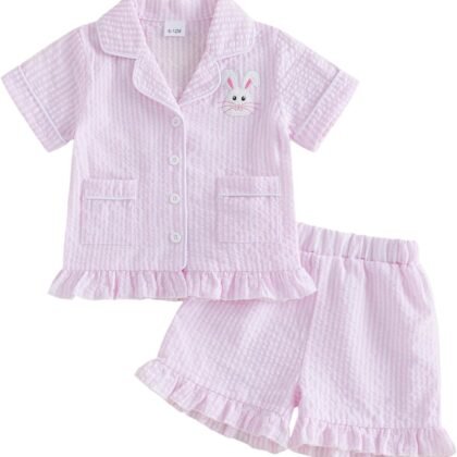 Babieshouse Toddler Baby Girl Boy 4th of July Pajamas Set USA Flag Short Sleeve Button Down Shirt Top Shorts Pjs Sleepwear