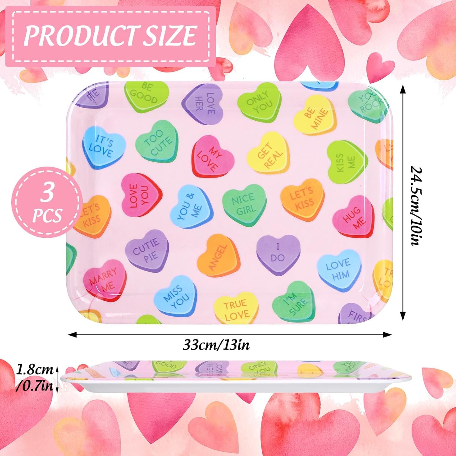 JarThenaAMCS 3Pcs 13 x 10 Inch Valentine's Day Serving Trays Candy Conversation Heart Platter Sweet Love Serving Dishes for Party Sharing Snacks Fruit Dessert Candy - Image 2