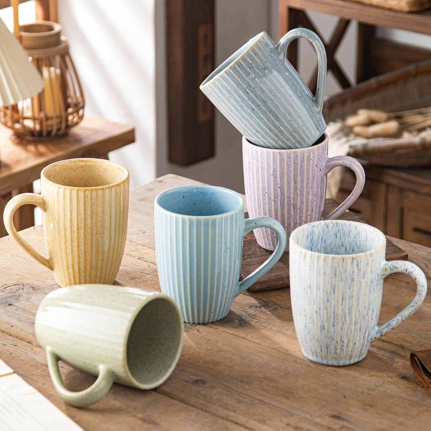 Yundu 16 oz Coffee Mugs Set of 6, Large Coffee Cups, Ceramics Mug with Handle, Cups foe Latte, Tea, Cappucino - Assorted Colors - Image 4