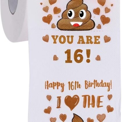 16th Birthday Gifts for Boy or Girl Toilet Roll Paper - Sweet 16 Birthday Decorations, Party Supplies Favors - Funny Bday Present for Him, Her, Friends - 16 Years Old Gift Ideas - Brown