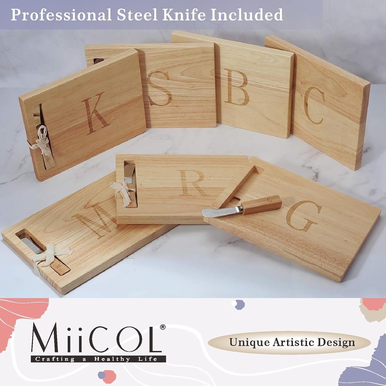 Miicol Wood Charcuterie Board, Monogram Cheese Board 10 Inch, Personalized Initial Cutting Board with Spreader, Unique Housewarming Gift, Ideal for Kitchen, Home, Letter R - Image 5
