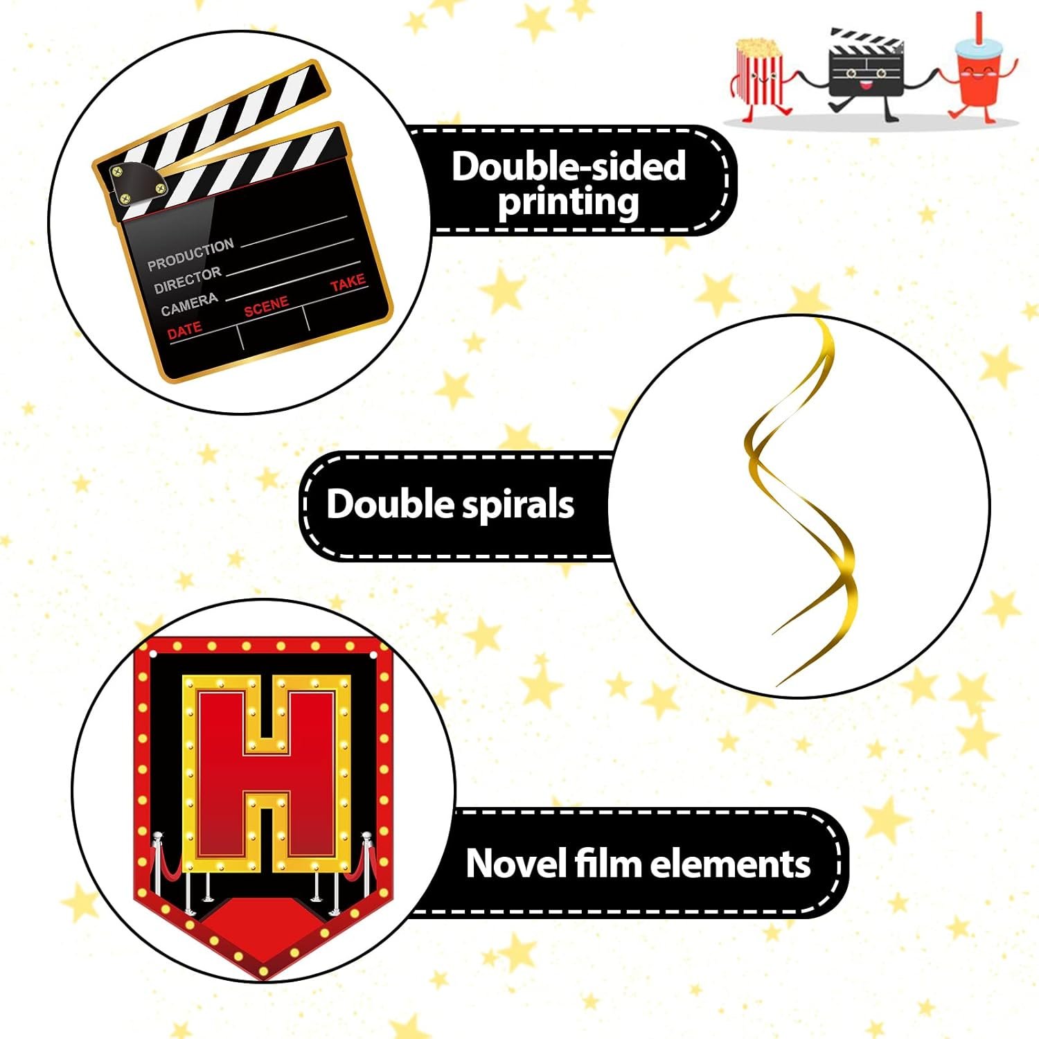 45 Pieces Movie Night Decorations Party Decorations Kit Now Showing Banner Hanging Swirls Movie Theater Themed for Bridal Shower Birthday Party Supplies Film Backdrop - Image 3